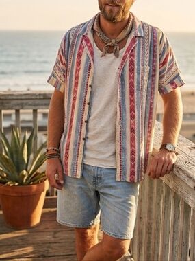 Vintage Tapestry Men’s Southwestern Aztec Striped Button Down Shirt XL 90s